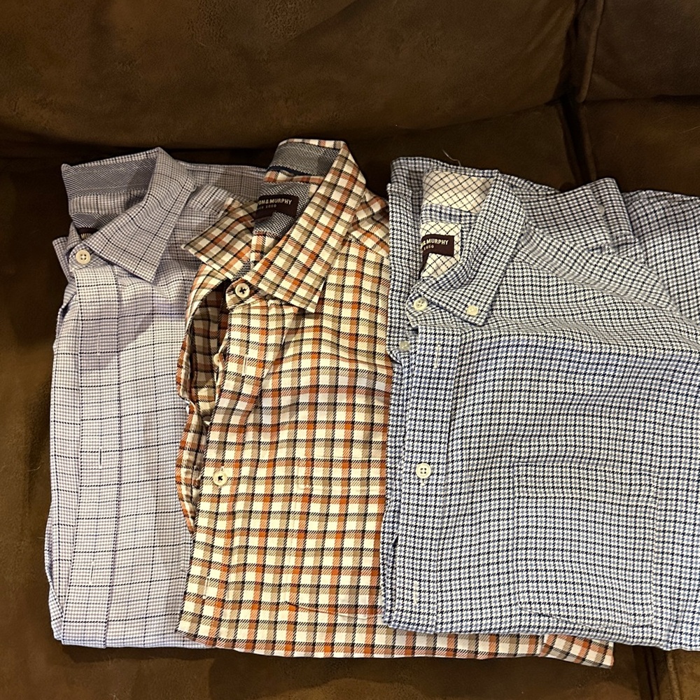 Johnston & Murphy Men's Checkered Shirts - Blue, Orange, Gray 3 shirt bundle